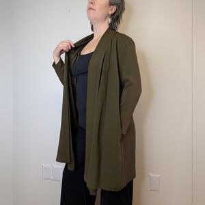 $10-Olive Green Duster Cardigan | Minimalist Open Front
